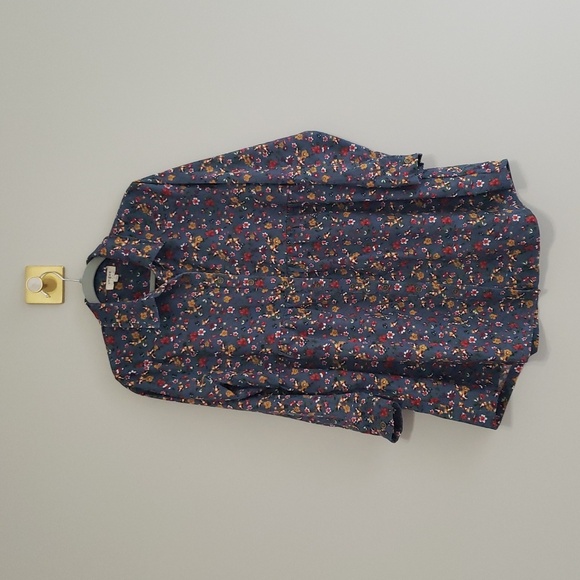 Umgee Corduroy Floral Shirtdress Small Blue Button Down Long Sleeve Lightweight - Picture 2 of 10